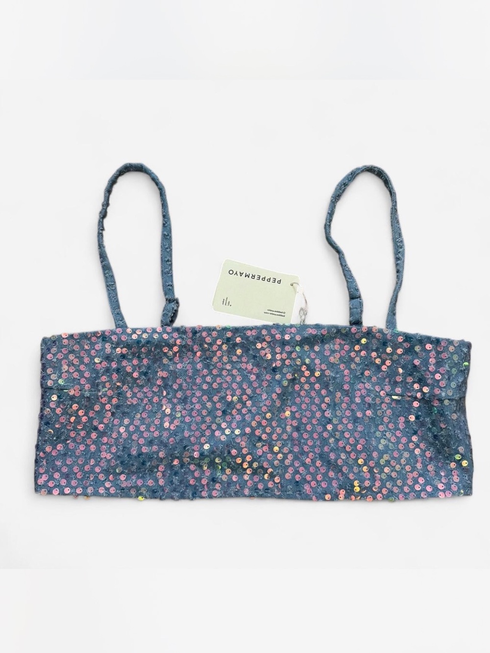 Peppermayo Blue Sequin Denim Fly Girl Crop Top 8